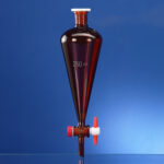 Separating funnels, Squibb, PTFE plug, amber stained